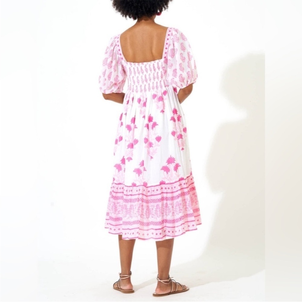 Tuckernuck Oliphant Puff Sleeve Midi Dress in Jaipur Pink & White NWT Size XS - Picture 4 of 14